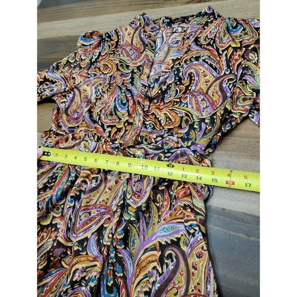 Zara Boho Paisley Mini Dress Long Sleeve Gold Details V Neck Multicolor Size L - Picture 13 of 16